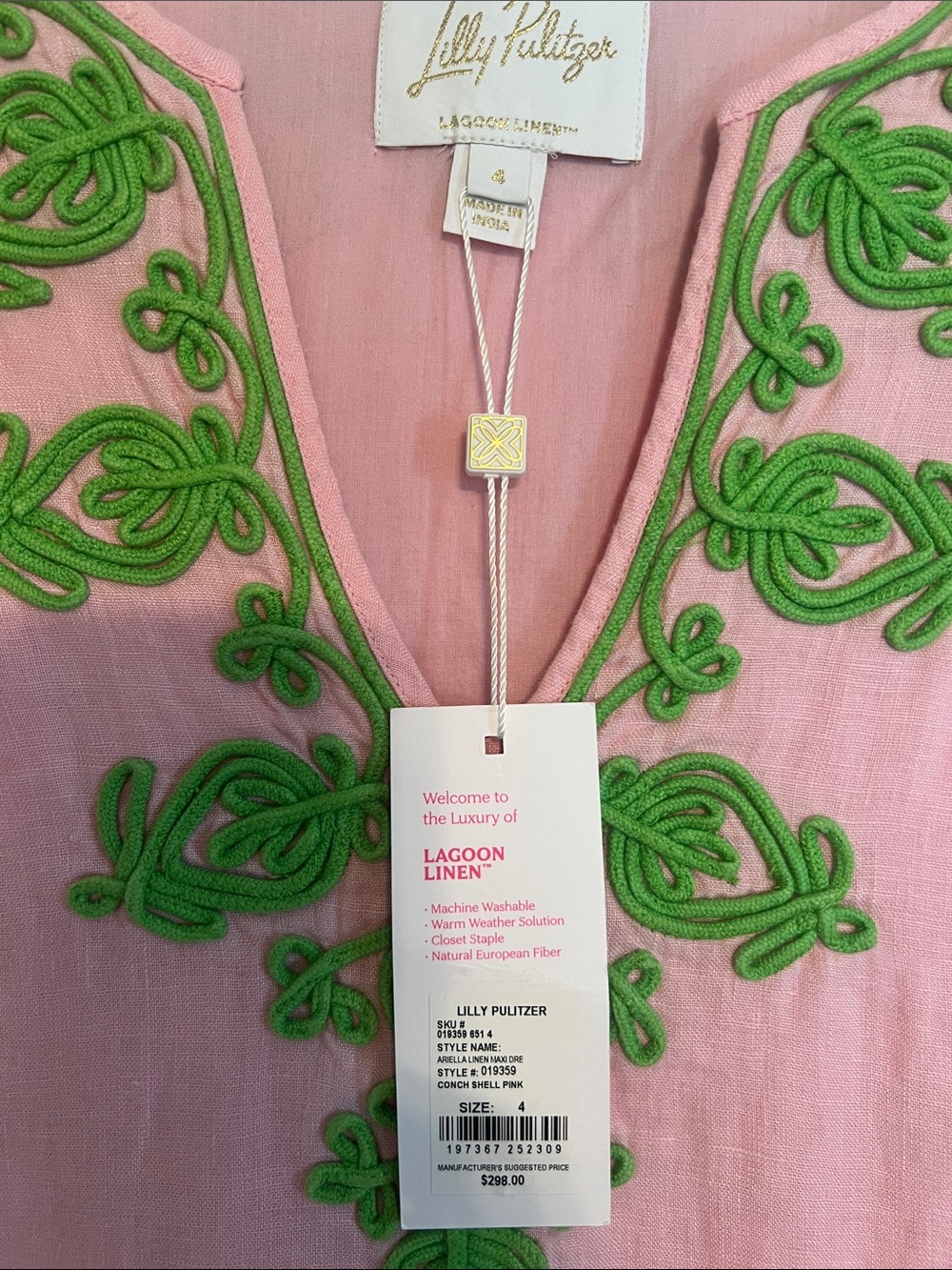 Lilly Pulitzer Pink Embroidered V-Neck Maxi Dress with Green Trim NWT - Picture 3 of 6
